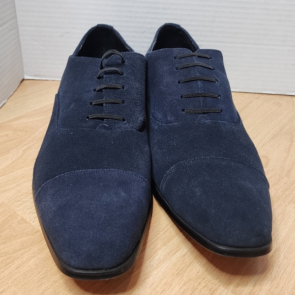 Carrucci Leather Suede Navy Blue Cap Toe Oxford Dress Shoes Men's Size 12 New - Picture 13 of 14
